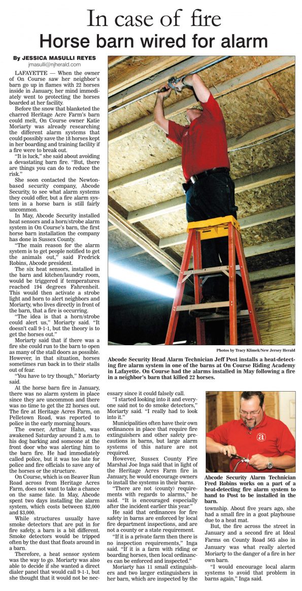 In case of FIre Horse Barn Wired for Alarm